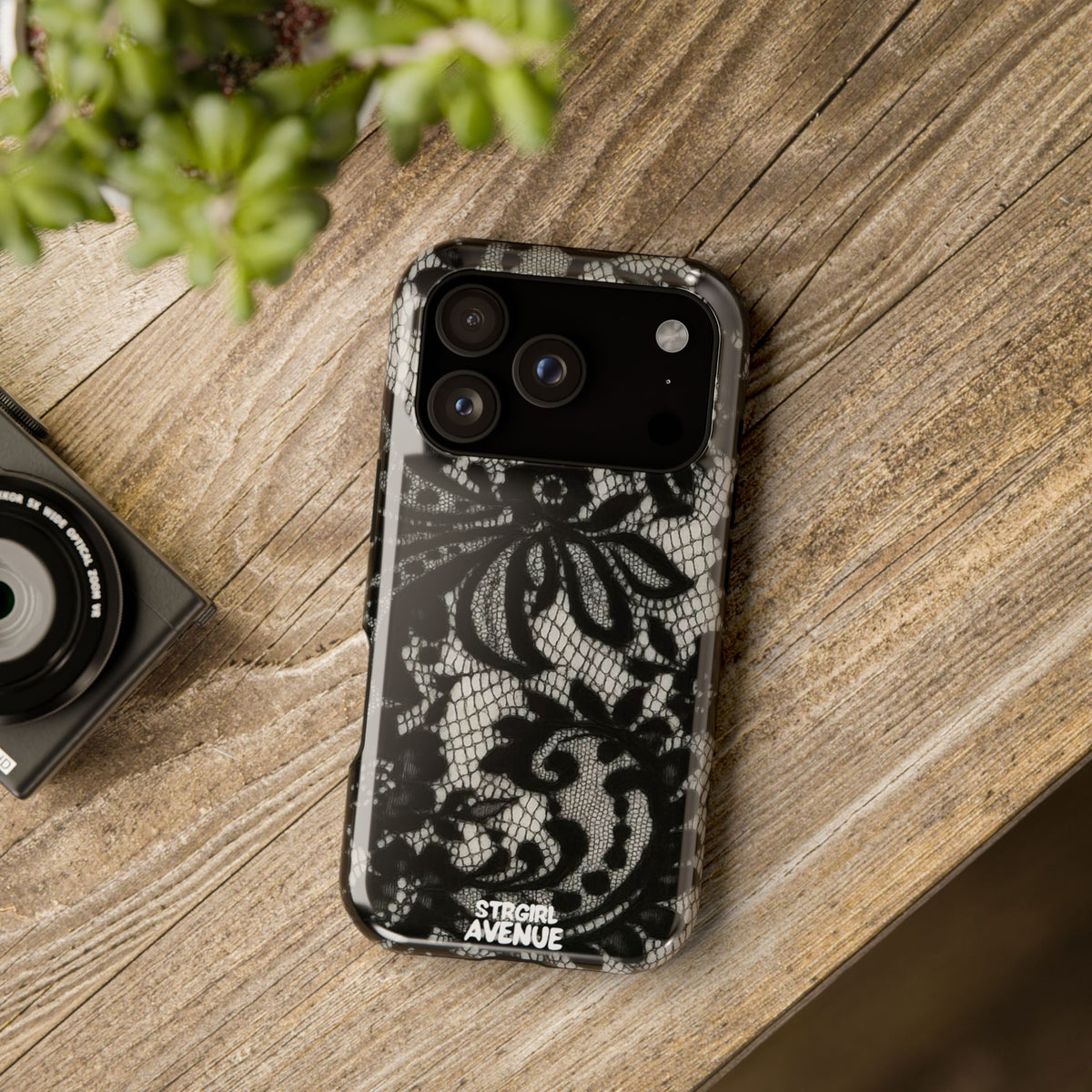 “Lacey black” protective phone case